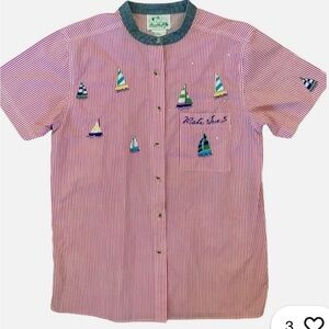 Vintage Quacker Factory Pink and White Striped Shirt